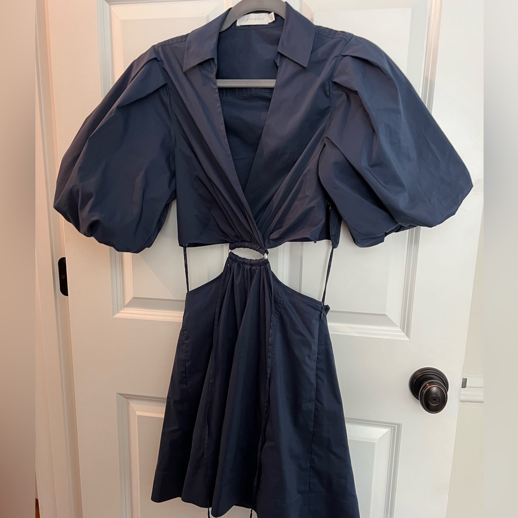 Jonathan Simkhai Navy Puff Sleeve Dress
